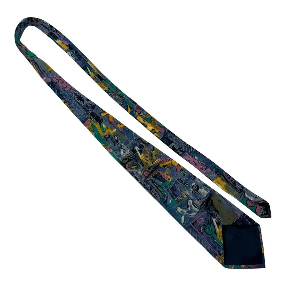 Unbranded Hand Made in Italy 100% Silk Tie Blue Purple Yellow Abstract 3.75